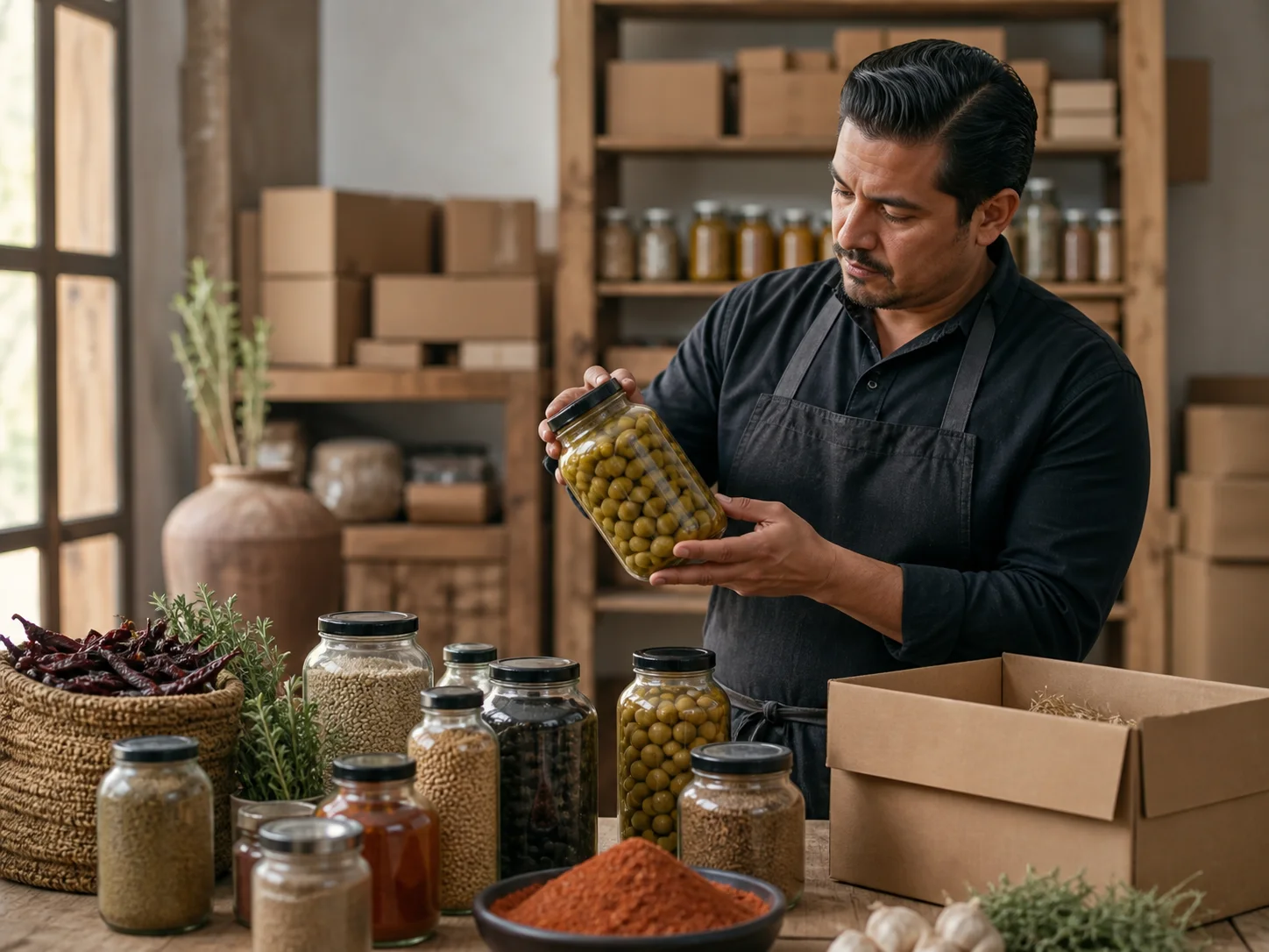Proveedor revisando productos árabes antes del envío