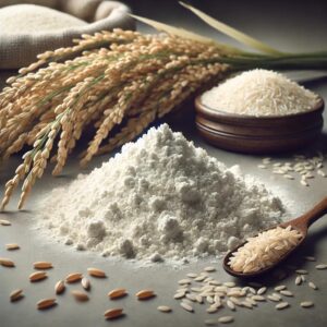 Harina de arroz integral en una mesa