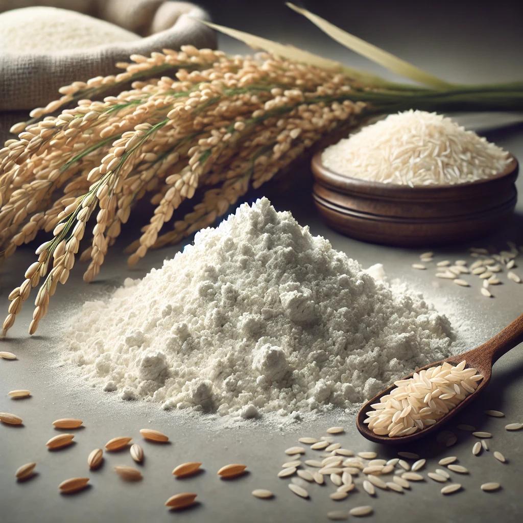 Harina de arroz integral en una mesa