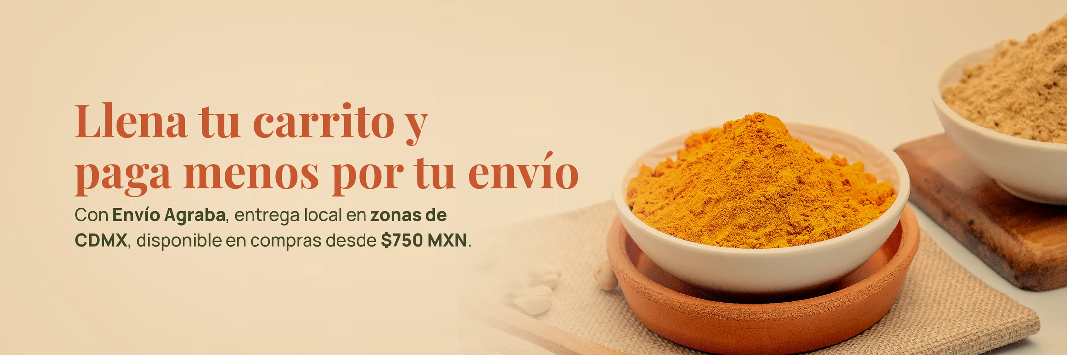 Cúrcuma en polvo Agraba servida en un bowl: Envío Agraba en CDMX disponible en compras desde 750 pesos